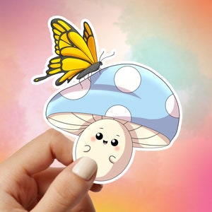 Sticker en vinyle Champignons avec papillons
