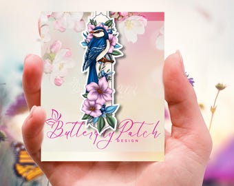 Blue Bird with Pink Flowers Magnetic Bookmark