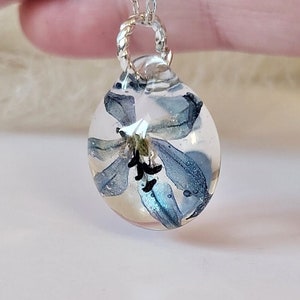 Real blue snowdrop necklace handmade sterling silver bio organic resin snowdrop flower jewelry birthday gift forher spring jewelry terrarium