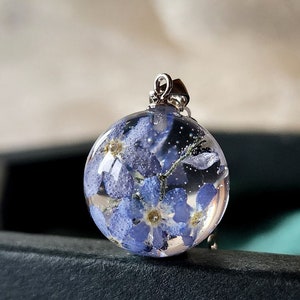 Forget Me Not Flower Necklace: Handmade Sterling Silver Resin Jewelry