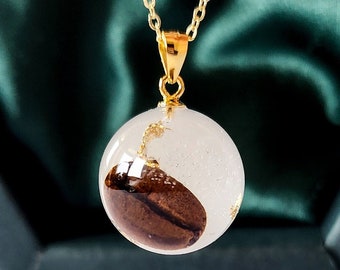 Real Coffee Bean Necklace: Handmade Organic Resin Jewelry