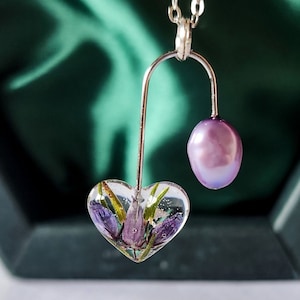 Real Scottish heather necklace handmade sterling silver bio organic resin necklace forest flower jewelry Mother&#39;s day birthday gift for her