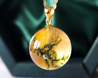 Handmade Moss Necklace: Bio Resin Sterling Silver Pendant