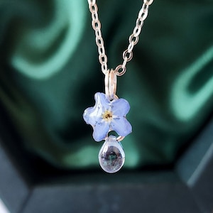 Real Forget-Me-Not Flower Necklace: Handmade Sterling Silver Jewelry