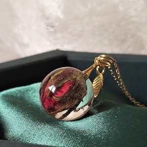 Real rose bud necklace handmade sterling silver bio organic resin necklace flower jewelry Mother&#39;s day birthday gift for her rose jewelry