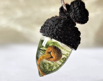 Handmade Acorn Mushroom Necklace: Sterling Silver Resin Jewelry