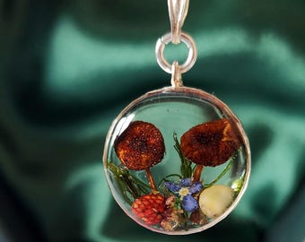 Halsband för riktiga svampar, handgjort halsband för naturliga växter, svampsmycken, födelsedagspresent, halsband för naturälskare