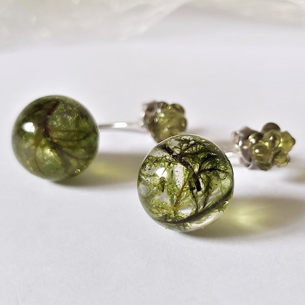 Real moss earrings handmade bio organic resin sterling silver forest earrings terrarium moss jewelry birthday gift for her nature lovers
