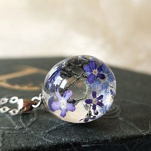 Handmade Forget-Me-Not Necklace: Sterling Silver Resin Flower Jewelry