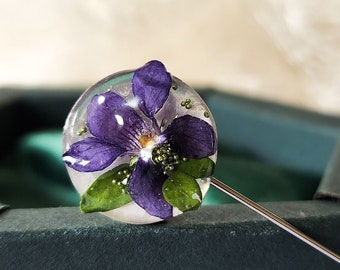 Real salvaje viola violeta flor broche hecho a mano resina broche violeta viola flor joyería prensada flor regalo de cumpleaños para su regalo violeta