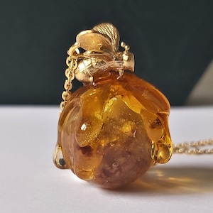 Real Honeycomb Necklace: Handmade Resin Bee Pendant, Gold Plated Sterling Silver