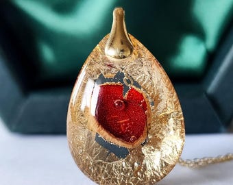 Handmade Real Mushroom Necklace: Gold Flakes, Sterling Silver