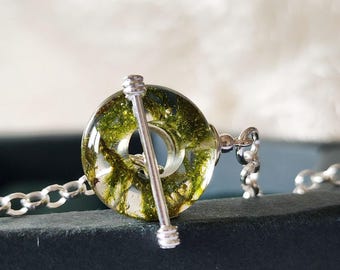 Real moss necklace handmade bio organic resin sterling silver forest moss necklace moss jewelry birthday gift for her nature lovers