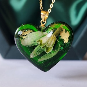Real snowdrop necklace handmade sterling silver gold bio organic resin snowdrop flower jewelry  birthday gift for her spring jewelry