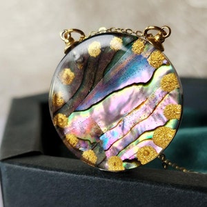 Real abalone shell necklace handmade bio organic resin mother of pearl jewelry abalone shell jewelry birthday gift for her pearl jewelry