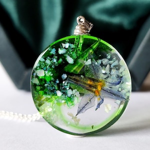 Real blue snowdrop necklace handmade sterling silver bio organic resin snowdrop jewelry  birthday gift for her spring jewelry terrarium