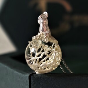 Handmade Lichen Terrarium Necklace: Sterling Silver Bird Pendant
