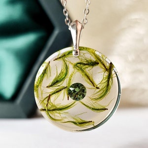 Handmade Sterling Silber Moss Halskette: Swarovski Kristall Harz Schmuck