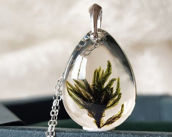 Handmade Sterling Silver Moss Necklace: Bio Resin Forest Jewelry