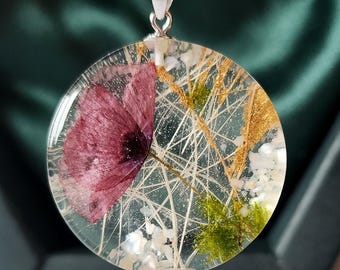 Real poppy necklace handmade bio organic resin poppy lover necklace pressed flower jewelry poppy jewelry birthday gift for her poppy gift