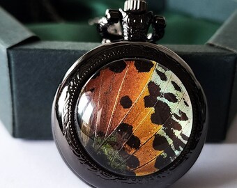 Echte vlinderhorloge medaillonketting werkhorloge ketting hars vlindervleugel ketting vlindervleugel sieraden verjaardagscadeau voor haar