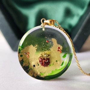 Real wild strawberry necklace handmade bio organic resin sterling silver gold berry jewelry Valentines day birthday gift for her