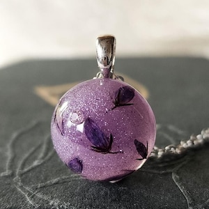 Real Scottish heather necklace handmade sterling silver bio organic resin necklace forest flower jewelry Mother&#39;s day birthday gift for her