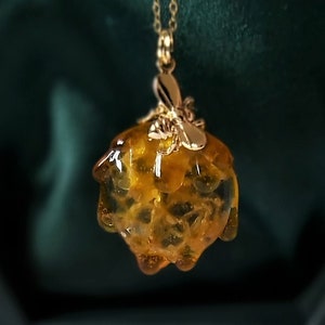 Real Honeycomb Resin Necklace: Gold Bee, Sterling Silver Chain