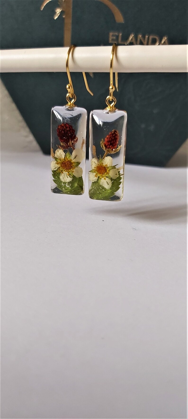 Real wild strawberry earrings handmade sterling silver bio organic resin earrings birthday gift for her pressed terrarium fruit earrings image 10