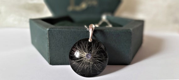 Handmade Dandelion Seed Necklace: 925 Sterling Silver Resin Pendant