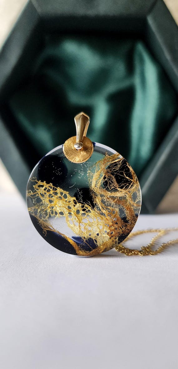 Gold Silk Cocoon Necklace: Organic Resin Pendant,cocoon Jewelry