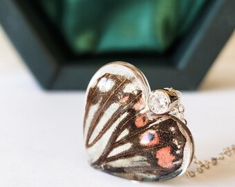 本物の蝶の羽のネックレス：スターリングシルバー樹脂ジュエリー
