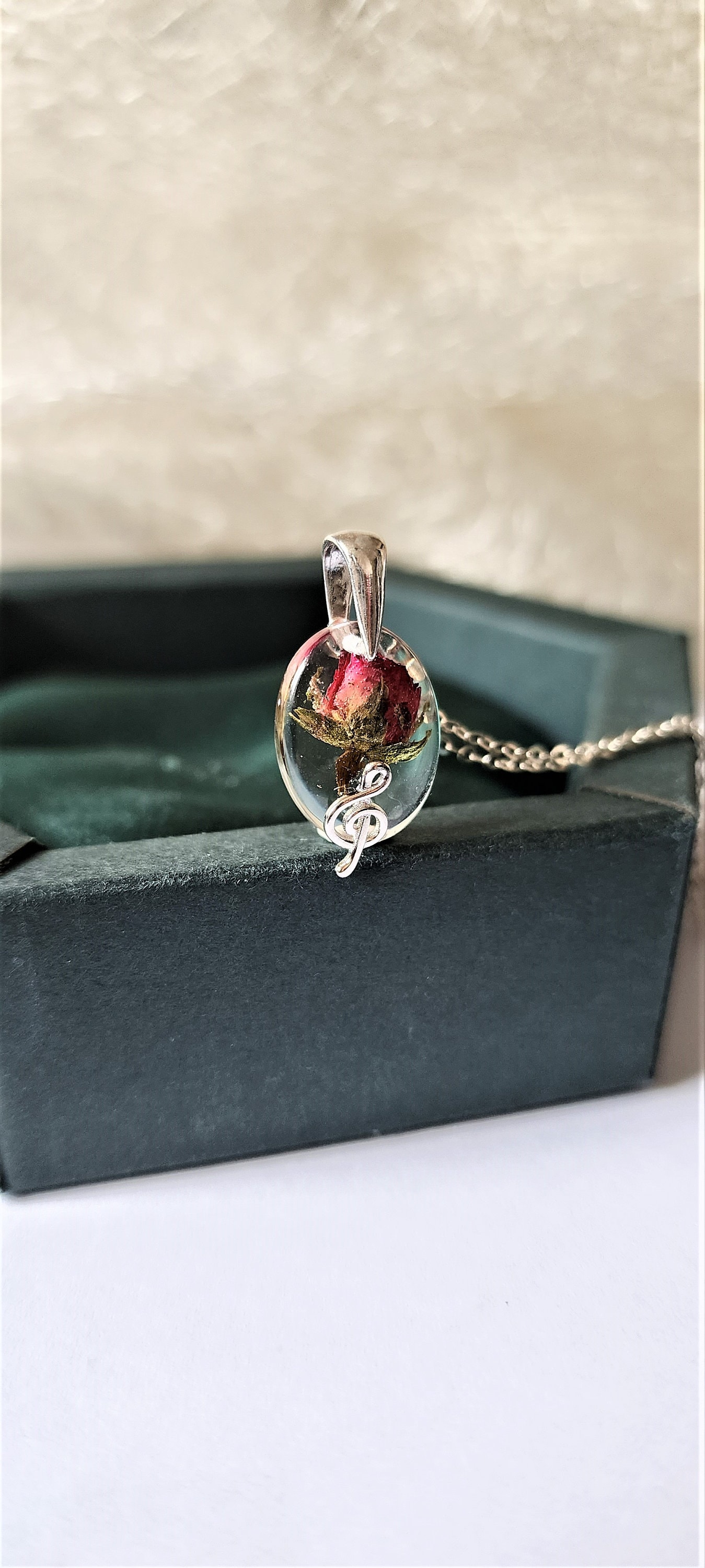Collana URONE In Argento 925 Con Ciondolo Rosa E Note Musicali, Regalo Per Amanti Della Musica - 3