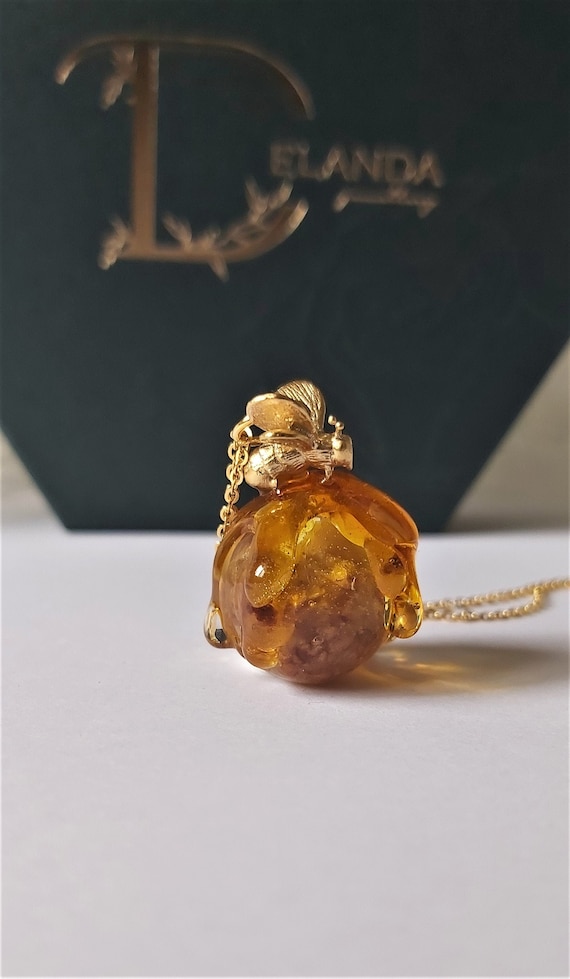 Orecchini In Ambra E Argento 925 A Forma Di Ape E Nido D'Ape - Gioiello Donna Originale - 5
