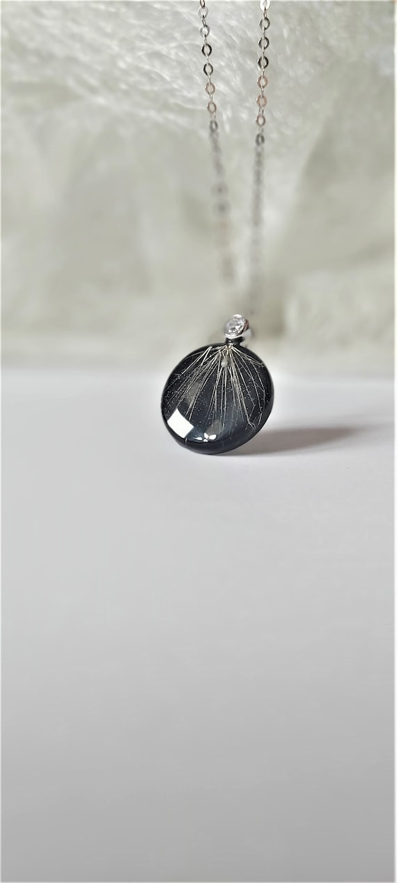 Handmade Dandelion Seed Necklace: 925 Sterling Silver Resin