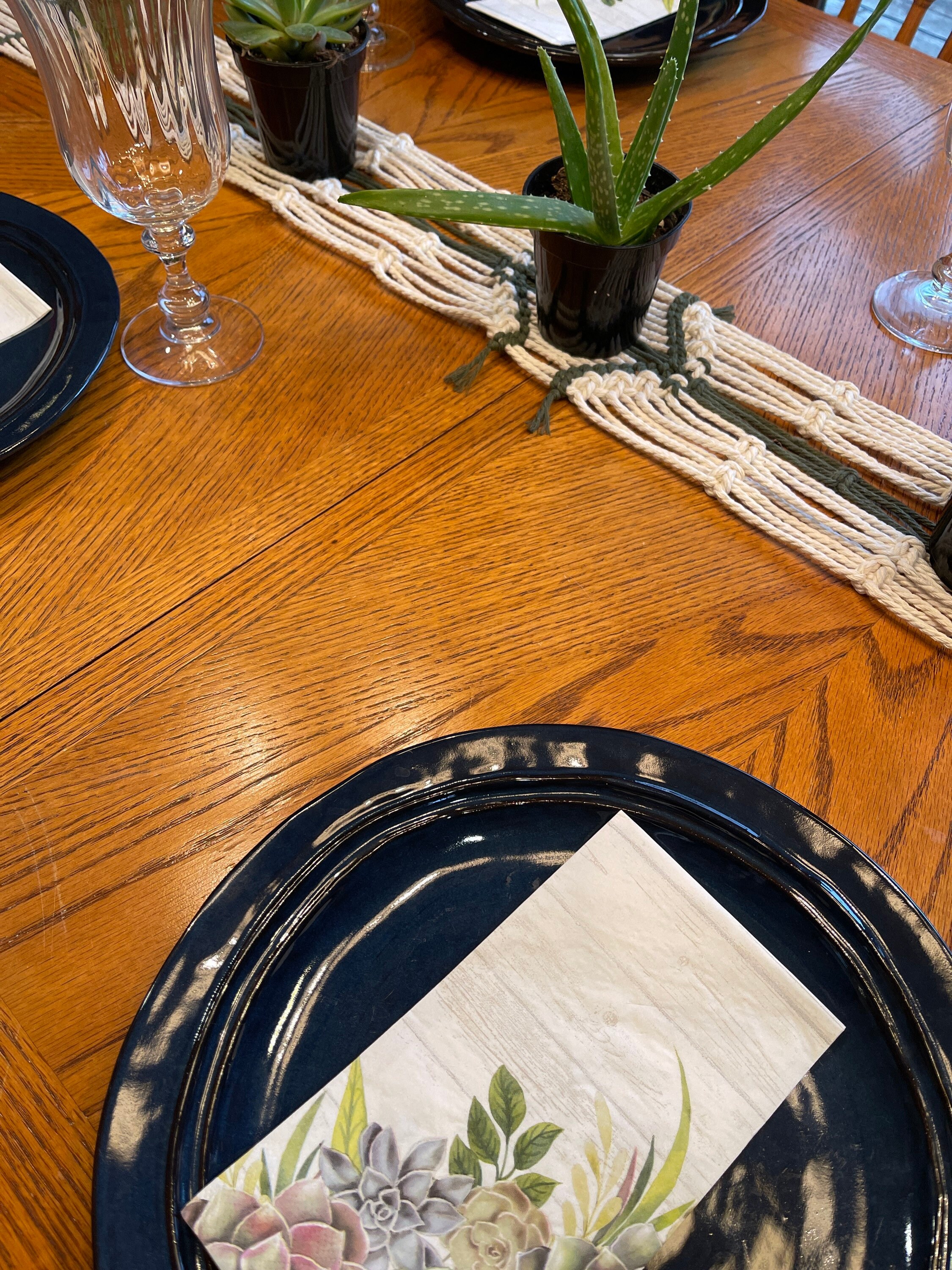 Long natural/green table runner Etsy