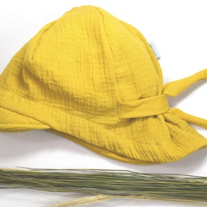 Peaked cap, muslin hat, children's sun hat, summer muslin hat in desired size with striped tie as a summer hat and sun protection Curry