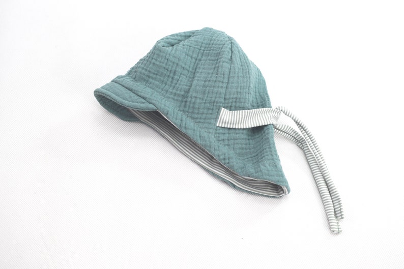 Peaked cap, muslin hat, children's sun hat, summer muslin hat in desired size with striped tie as a summer hat and sun protection Salbei