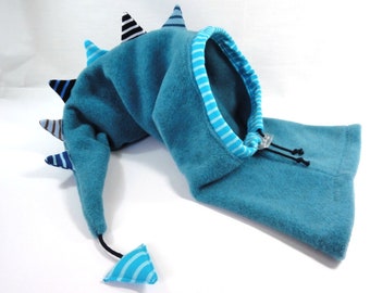 Dino balaclava, turquoise, for children with spikes – fleece-lined or single-layer winter hat – adjustable with drawstring – children's hat head circumference 42–56 cm