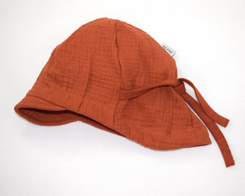 Peaked cap, muslin hat, children's sun hat, summer muslin hat in desired size with striped tie as a summer hat and sun protection ziegelrot