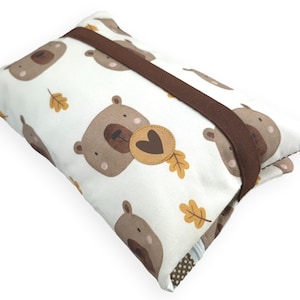 Windeltasche, Wickeltasche, Windeltasche Bär, Baby, Geschenk Geburt, Bär, Waffelpique, Pique, Waffelstoff, braun, weiß