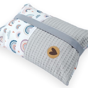 Windeltasche, Windeltasche Regenbogen, Rainbow, Rebo, Baby, Geschenk Geburt, beige, Waffelpique, Pique, Waffelstoff, Mädchen, Junge, grau