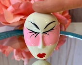 1950s Mardi Gras Mask Brooch, Pink Painted Mask, NOS, Figural Brooch, Face, Gifts for Her, Birthday, Mardi Gras Jewelry, Vintage Brooch