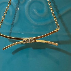 1960s Double Bar Three Rhinestones Minimalist Geometric Necklace, NOS, Gifts for Her, Birthday, Friend, Love, Girls