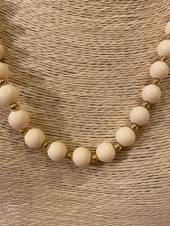1960s Monet Cream Beaded Necklace with Gold Space… - image 1