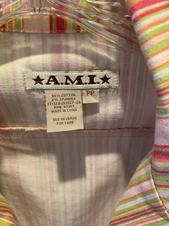 NOS 1990s AMI Pastel Pink Striped Jean Jacket, Ba… - image 7