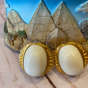 NOS YSL Yves Saint Laurent White Cabochon Clip Earrings