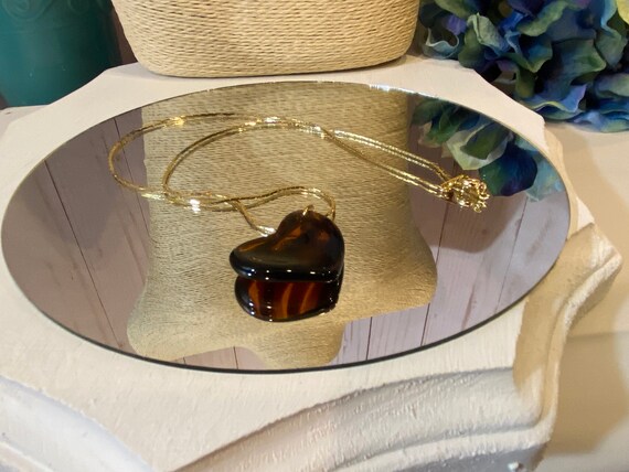 1970s Tortoise Shell Heart Necklace, NOS - image 7