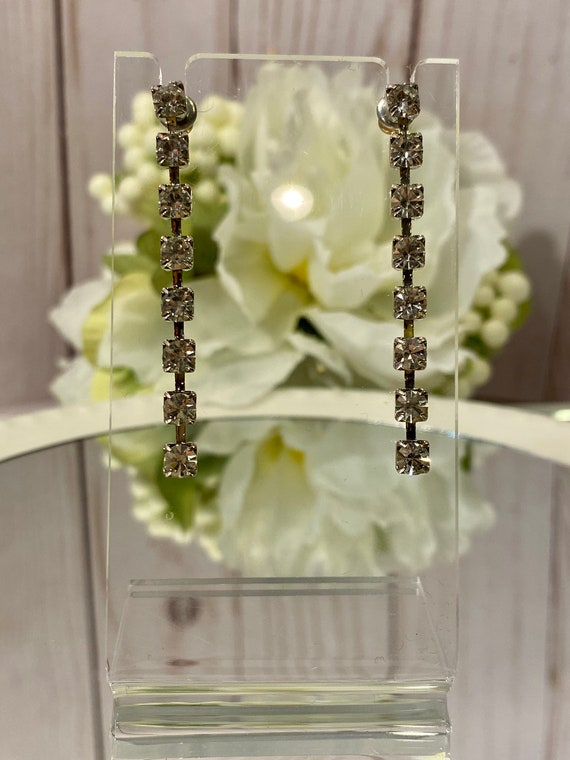 1960s Rhinestone Square Earrings, NOS - image 2