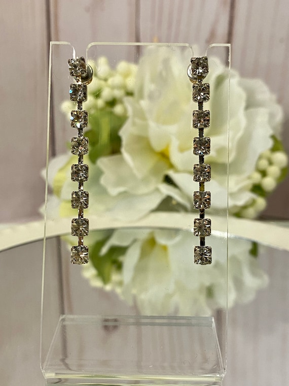 1960s Rhinestone Square Earrings, NOS - image 1